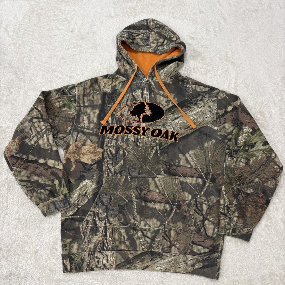 Mossy Oak Staghorn Camo Hoodie Orange Embroidered Y2K Skater Gorpcore M